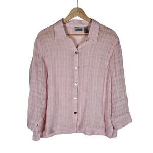 Chicos Womens Pink Shirt 1 Gauzy Linen Coastal Soft Beachy Effortless Boho Chic